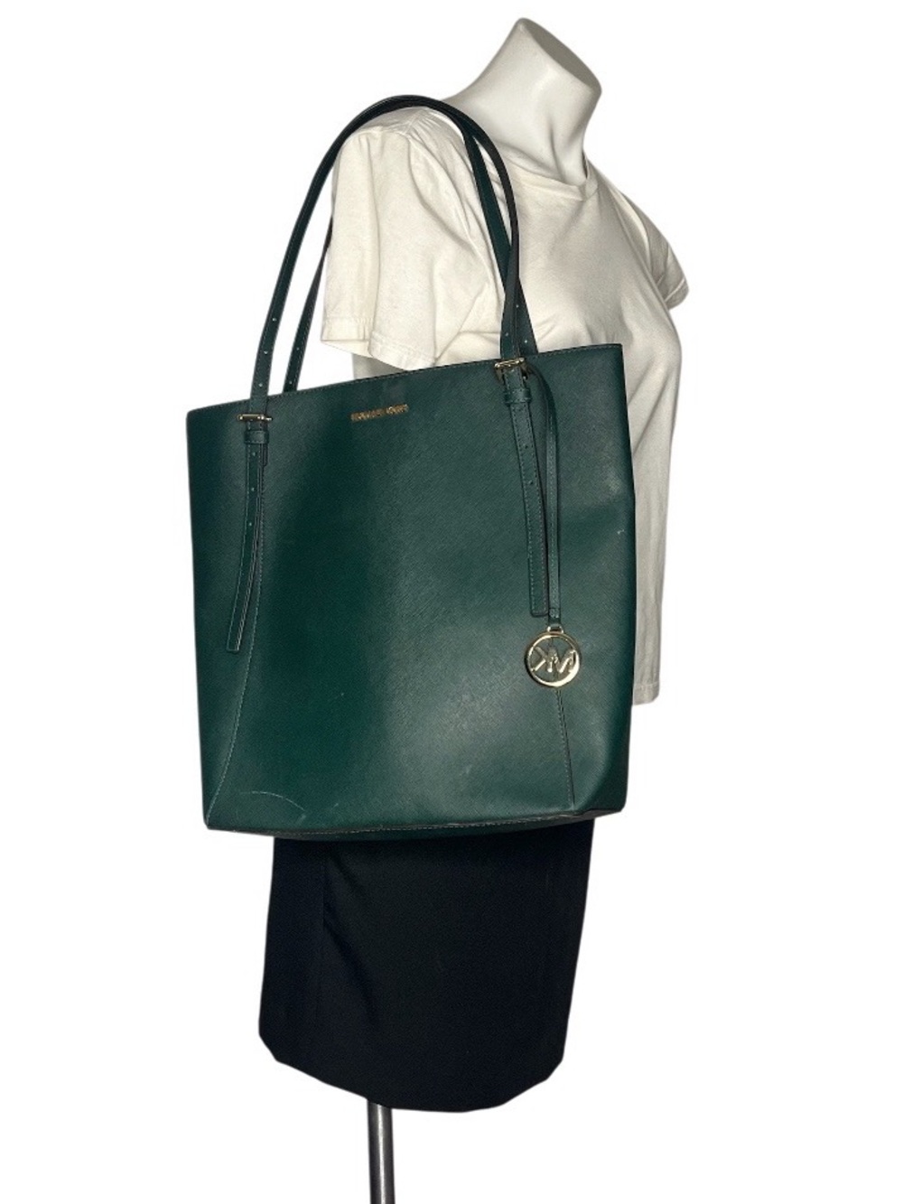 MICHAEL KORS Charlotte Large Tote Racing Green Saffiano Leather Adjustable Strap